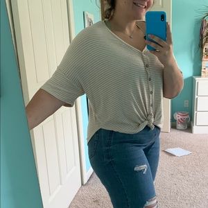 brown striped high low shirt